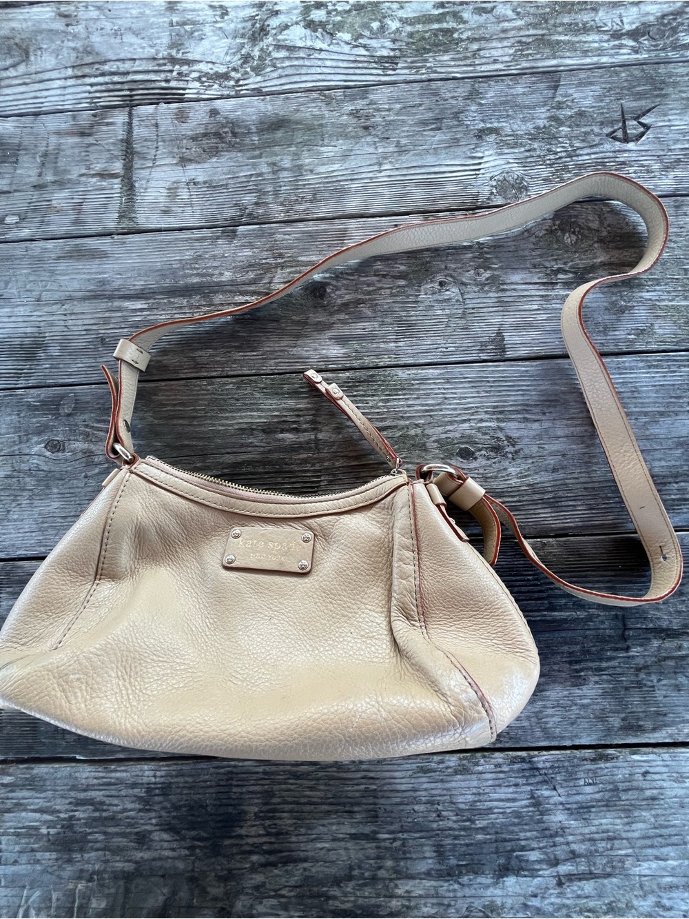 kate spade Beige Pebbled Leather Crossbody Bag with Adjustable Strap
